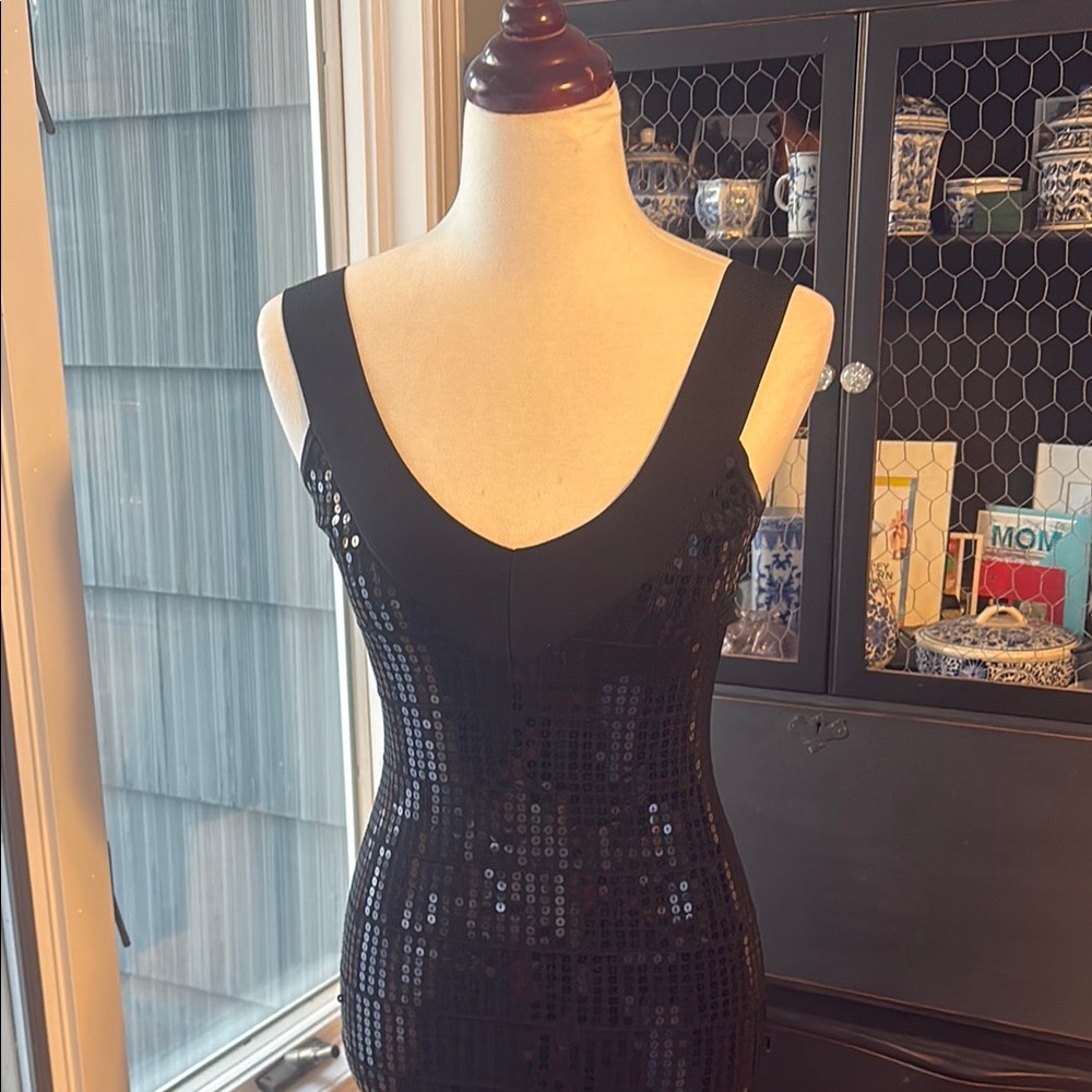 Aqua Black Sequin Bodycon Mini Dress Size xs stretchy fabric NWOT
